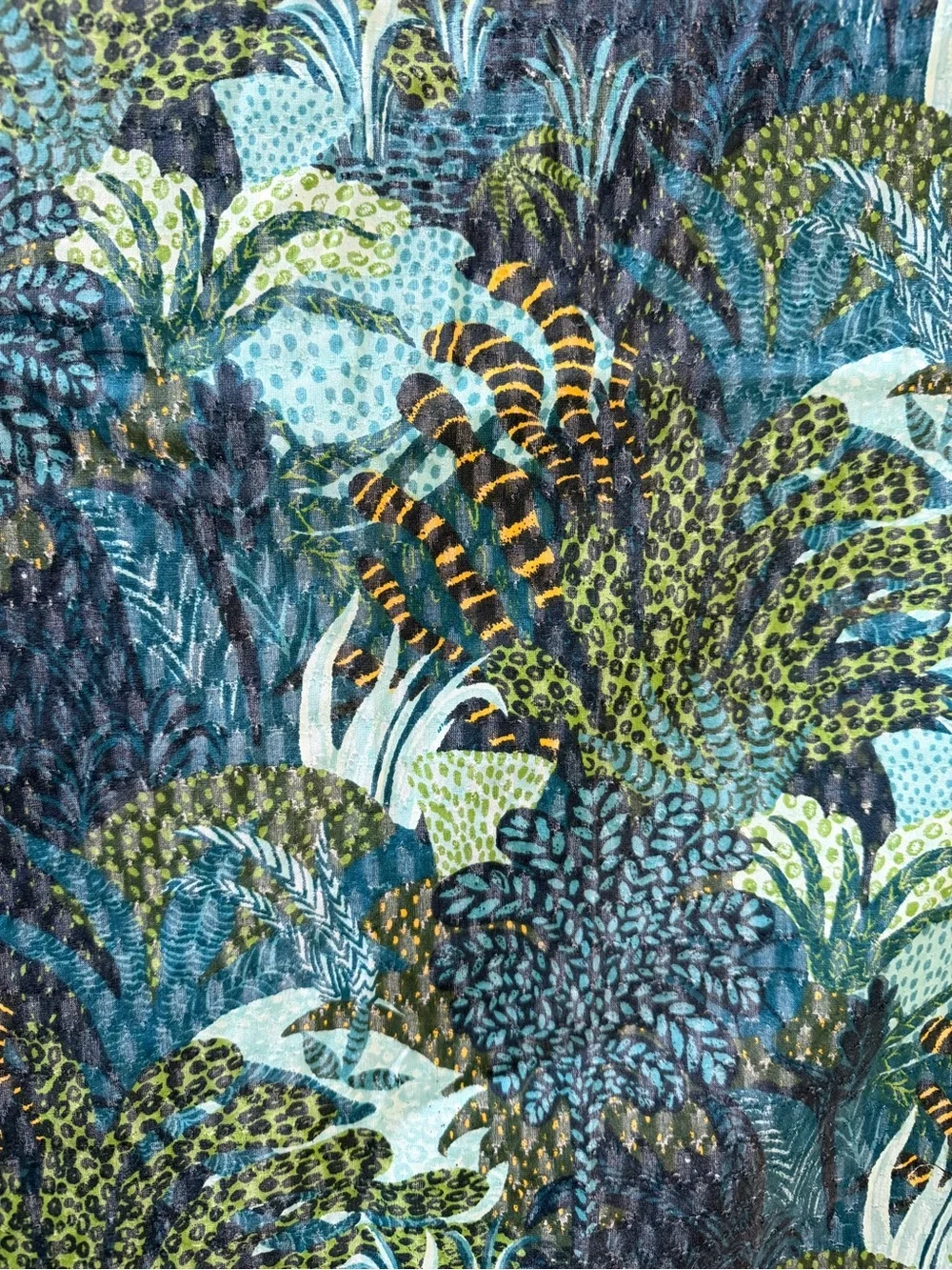 Tropical Botanical Shower Curtain (or Fabric) 100% Cotton, Blue & Green